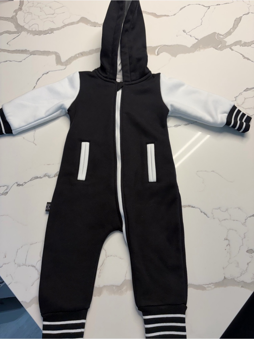 Olive and Scout Black & White Hooded One-Piece Jumpsuit